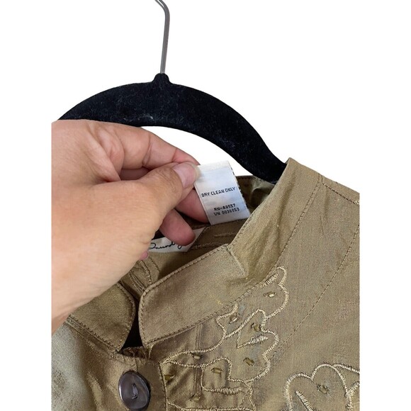 French‎ Laundry Womens Size Large 100% Silk Gold Embroidered Beaded Top Kimono - Picture 7 of 12